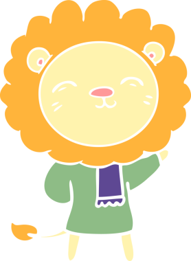 Bir insan tarafından çizilmiş düz renkli çizgi film aslanı