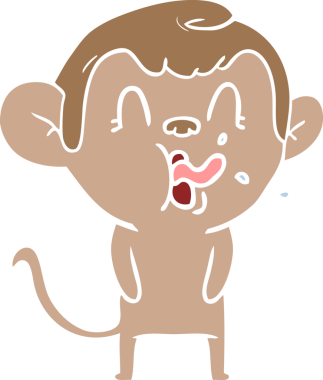 Bir insan tarafından çizilmiş düz renk çizgi film maymunu.