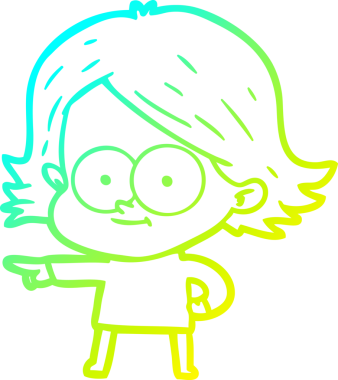 Bir insan tarafından çizilmiş mutlu çizgi film kızı çizimi.