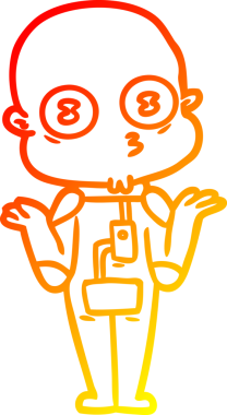 Bir insan tarafından çizilmiş kafası karışık, kel bir uzay adamının sıcak çizgi çizimi.