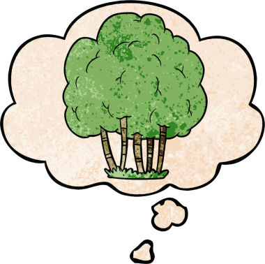 bir insan tarafından çizilmiş grunge desen biçiminde düşünce baloncuğu olan çizgi film ağacı