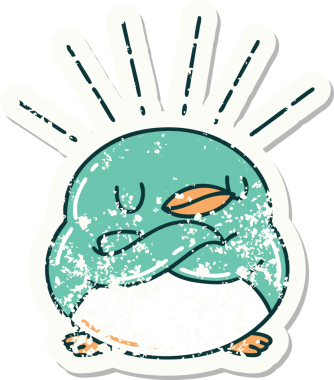 Bir insan tarafından çizilmiş katlanmış kanatları olan eski bir dövme stili Robin çıkartması.