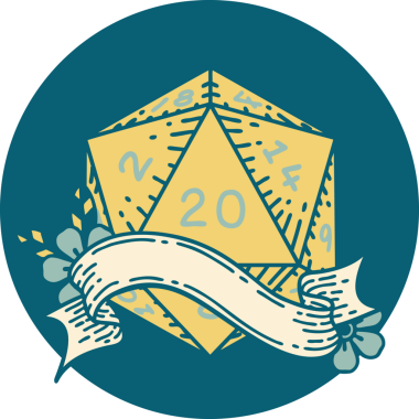 Retro Dövme Biçimi Doğal 20 D20 zar bir insan tarafından çizildi