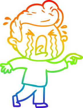 Bir insan tarafından çizilmiş ağlayan bir adamın çizdiği gökkuşağı gradyan çizgisi.