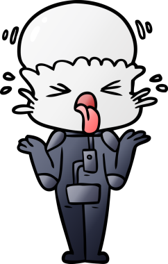 Bir insan tarafından çizilmiş garip bir uzaylı omuz silkiyor.