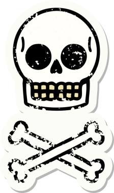 Bir insan tarafından çizilmiş geleneksel bir kafatası stili dövmesi var.