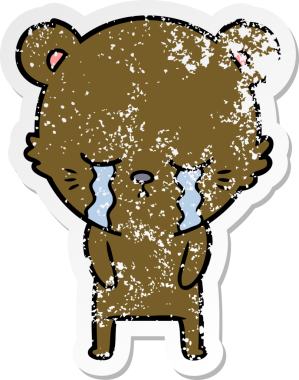 Bir insan tarafından çizilmiş ağlayan çizgi film ayısının sıkıntılı çıkartması.