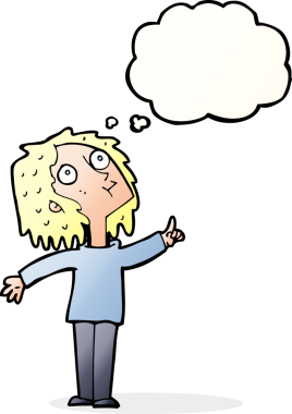 Bir insan tarafından çizilmiş düşünce baloncuğu olan meraklı bir kadın.