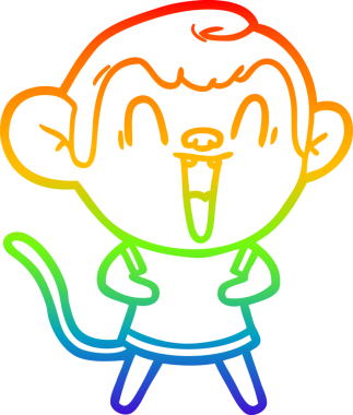 Gökkuşağı gradyan çizgi çizimi bir insan tarafından çizilmiş gülen maymun