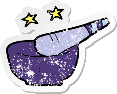 Bir insan tarafından çizilmiş karikatür tokmağı ve havan topunun geriletilmiş yapıştırması.