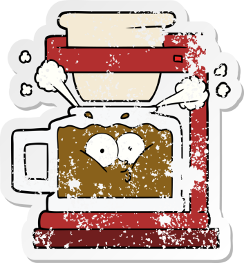 Bir insan tarafından çizilmiş kızgın sıcak kahve demliğinin sıkıntılı çıkartması.