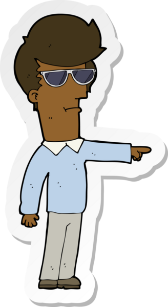 Bir insan tarafından çizilmiş gözlüklü bir karikatür adamın çıkartması.