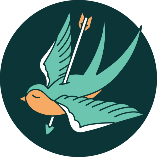 Bir kırlangıcın insan eliyle çizilmiş okuyla yapılmış ikonik dövme görüntüsü.