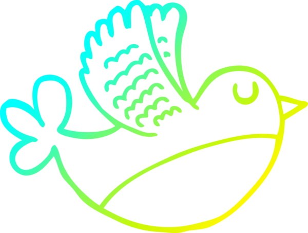 Bir insan tarafından çizilmiş soğuk hava çizgisinde uçan bir kuşun çizimi