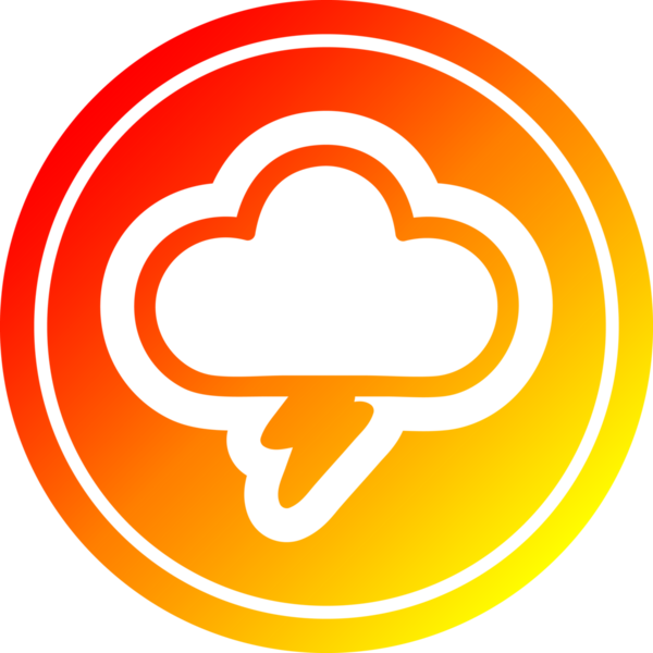 Bir insan tarafından çizilmiş sıcak eğimli fırtına bulutu dairesel simgesi