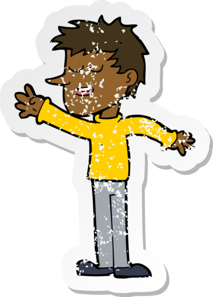 Bir insan tarafından çizilen mutlu bir adamın karikatür yapıştırması.