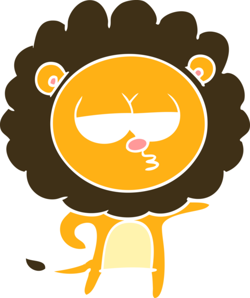 Bir insan tarafından çizilmiş düz renkli karikatür sıkılmış aslan