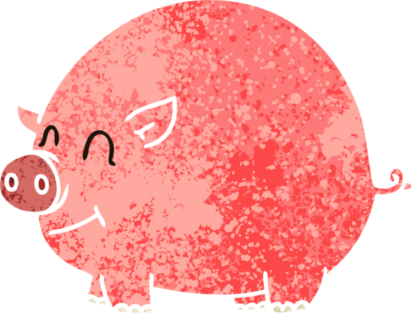 Bir insan tarafından çizilmiş eski çizim tarzı tuhaf çizgi film domuzu