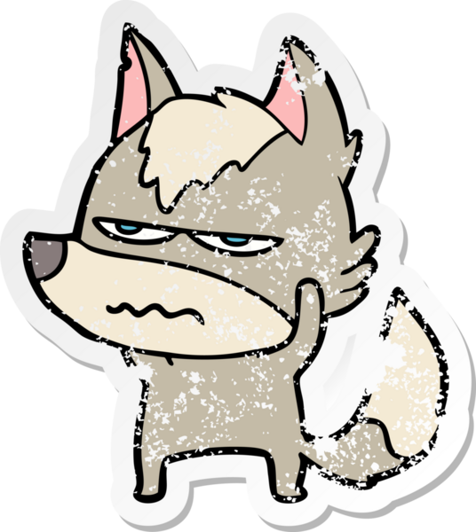 Bir insan tarafından çizilmiş kızgın bir kurdun sıkıntılı çıkartması.