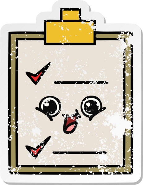 Bir insan tarafından çizilmiş şirin bir karikatür kontrol listesinin sıkıntılı etiketi