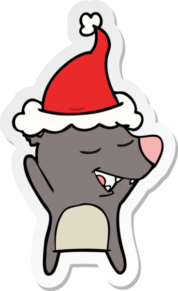 Bir insan tarafından çizilmiş Noel Baba şapkası takan bir ayının el yazısı.