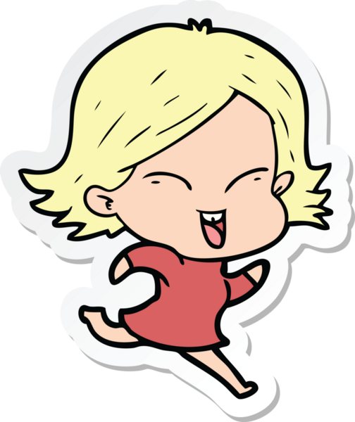 Bir insan tarafından çizilmiş mutlu bir çizgi film kızının çıkartması.