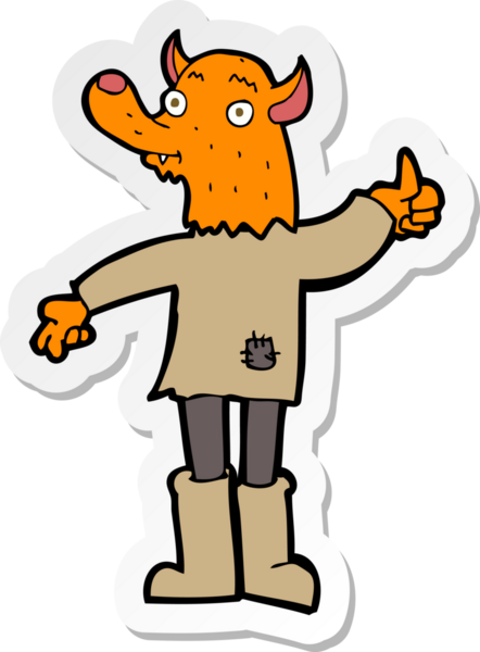 Bir insan tarafından çizilmiş tilki adamın çıkartması.