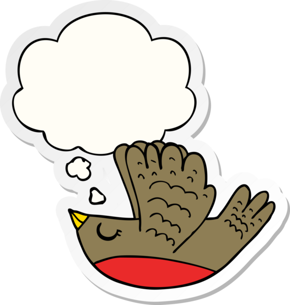 Düşünce baloncuklu uçan kuş insan tarafından çizilmiş bir çıkartma.