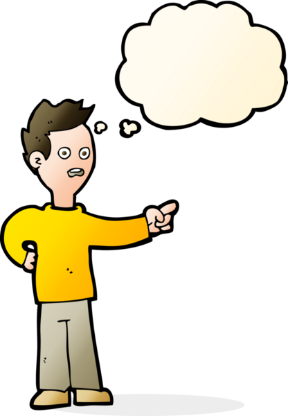 Bir insan tarafından çizilmiş düşünce balonuyla işaret eden karikatür şoku.