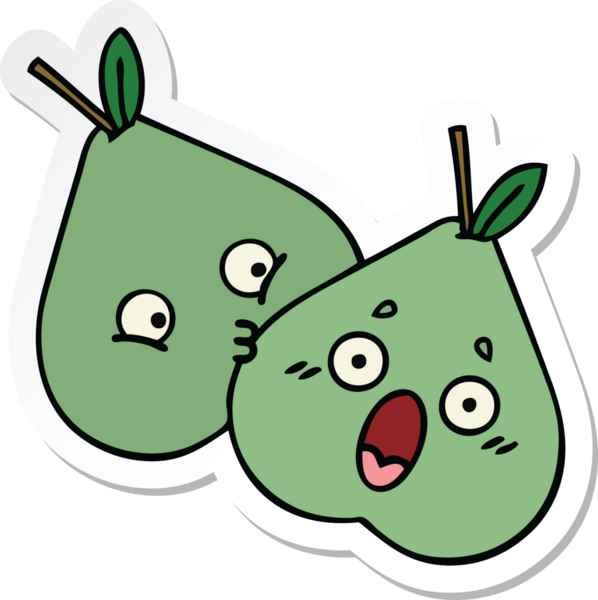 Bir insan tarafından çizilmiş şirin yeşil bir armut çıkartması.