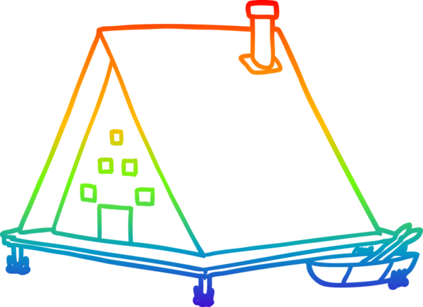 Bir insan tarafından çizilmiş bir göl evinin gökkuşağı gradyanı çizimi