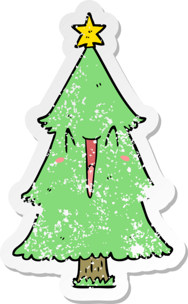 Bir insan tarafından çizilmiş karikatür Noel ağacının sıkıntılı çıkartması.