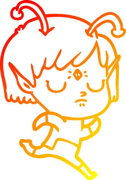 Bir insan tarafından çizilmiş bir uzaylı kız çizgi çizimi.