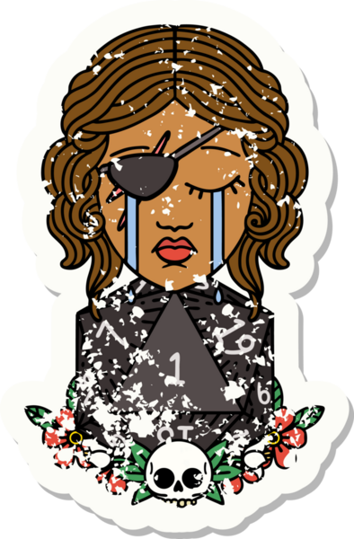 Retro Dövme Tarzı Ağlayan İnsan Haydut Doğal bir d20 ruloyla Bir insan tarafından çizilmiş