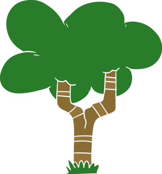 Bir insan tarafından çizilmiş düz renk çizgi film ağacı