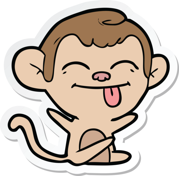 Bir insan tarafından çizilmiş komik bir maymun çıkartması.