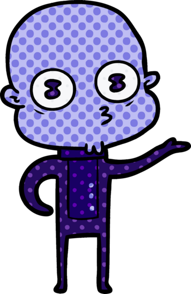 Bir insan tarafından çizilmiş garip kel uzay adamı çizgi filmi.