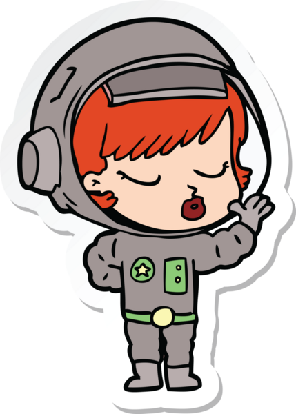 Çizgi film çıkartması. Bir insan tarafından çizilmiş güzel astronot kız.