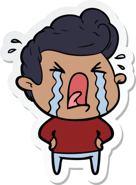 Bir insan tarafından çizilmiş ağlayan bir karikatür çıkartması.