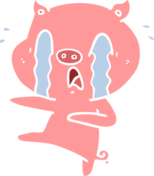 Ağlayan domuz düz renkli çizgi film bir insan tarafından çizildi.