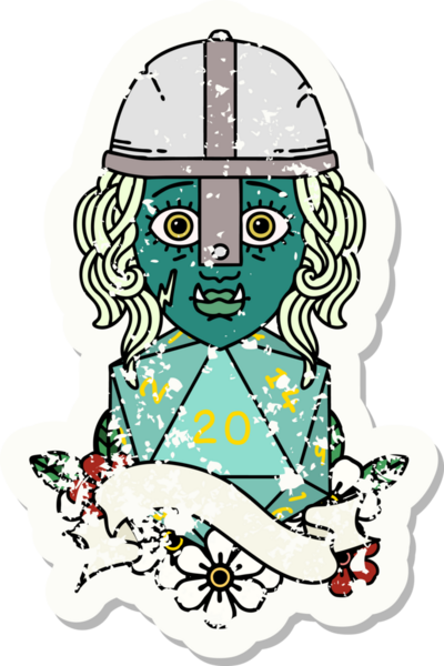 Retro Dövme Biçimi Bir insan tarafından çizilmiş 20 zarlı yarı ork savaşçı karakteri