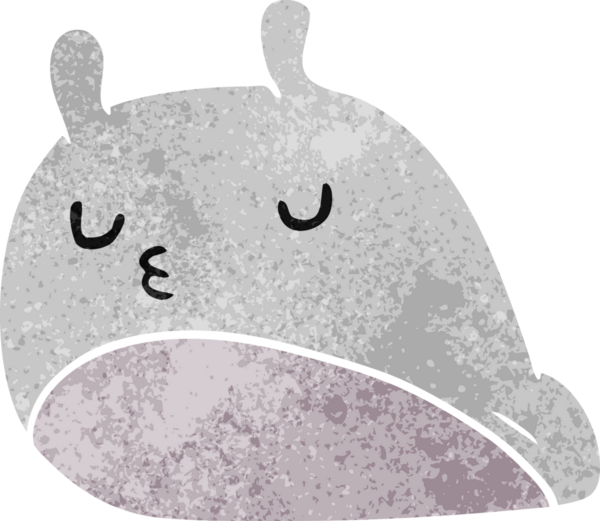 Bir insan tarafından çizilmiş eski çizgi film çizimi kawaii şişman sümüklü böcek.