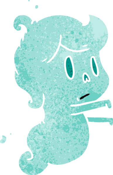 Bir insan tarafından çizilmiş sevimli bir kawaii hayaletinin eski çizgi film çizimi.