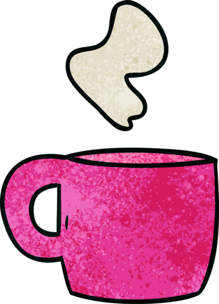 Bir insan tarafından çizilmiş dumanı tüten sıcak bir içeceğin el yapımı çizgi film karalaması.