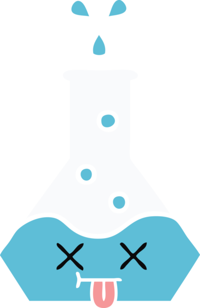 Bir insan tarafından çizilmiş bir bilim şişesinin düz renkli retro karikatürü