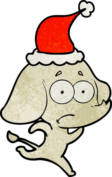 Bir insan tarafından çizilmiş Noel Baba şapkasıyla kaçan belirsiz bir filin el çizimi karikatürü.