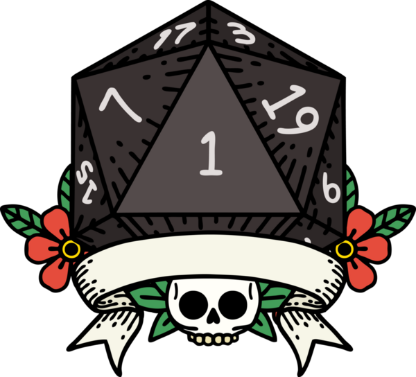 Retro Dövme Biçimi Doğal Bir d20 zar bir insan tarafından çizildi