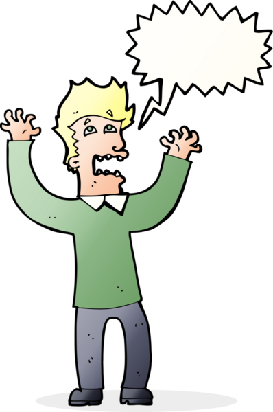 Bir insan tarafından çizilmiş, konuşma balonuyla dehşete düşmüş bir adam.