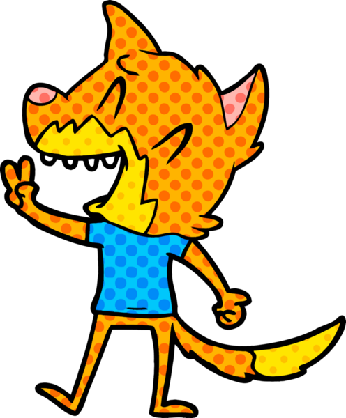 Bir insan tarafından çizilmiş gülen tilki çizgi filmi.