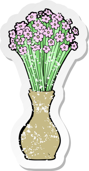 Bir insan tarafından çizilmiş saksıdaki çiçek desenli karikatür çıkartması.